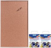 Prikbord van kurk 60 x 100 cm met 80 gekleurde punaises - Kantoor benodigdheden - Memoborden