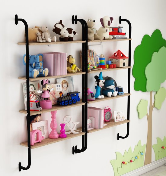 SENSA - Kinder kast - wandrek industrial - boekenkast - kasten - boekenkast kind - boekenrek kind - wandrek - wandplank - boekenrek kinderkamer - boekenrek - boekenkast kinderen - wandkast - 150x64x20 - Licht walnoot (Atlantisch den)