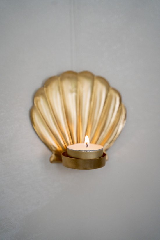 Waxinelichthouder goud muur | Wanddecoratie licht hangend | Tealight holder gold | Schelp wanddecoratie | Wandkandelaar