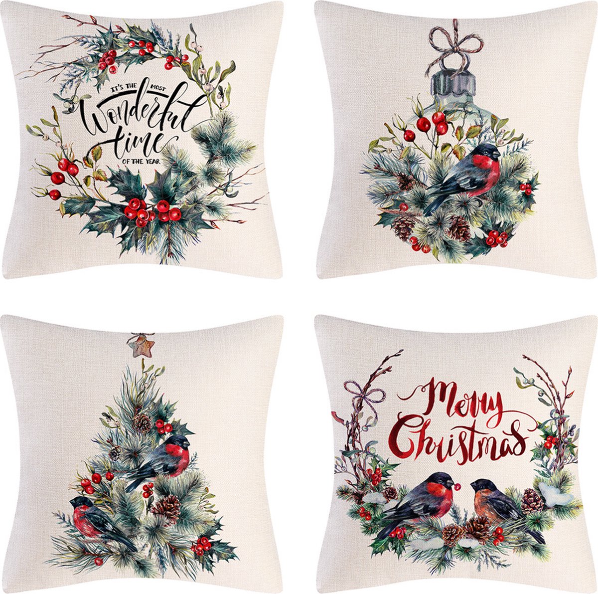 SUNMOOL Kerst Kussenhoes - Kussenhoes - Pillow cover - 45 x 45cm - Type F - 4Stuks
