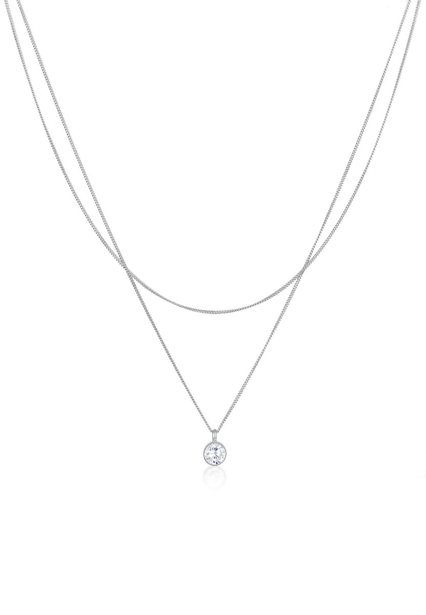Elli - Halsketting - Dames Solitaire Hanger Laag met Zirkonia Kristal in 925 Sterling Zilver - Dames