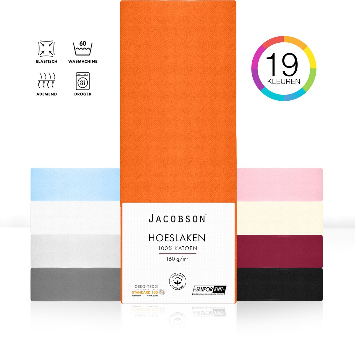Jacobson - Hoeslaken Topper – 100% Jersey Katoen – 200x200 cm – Oranje