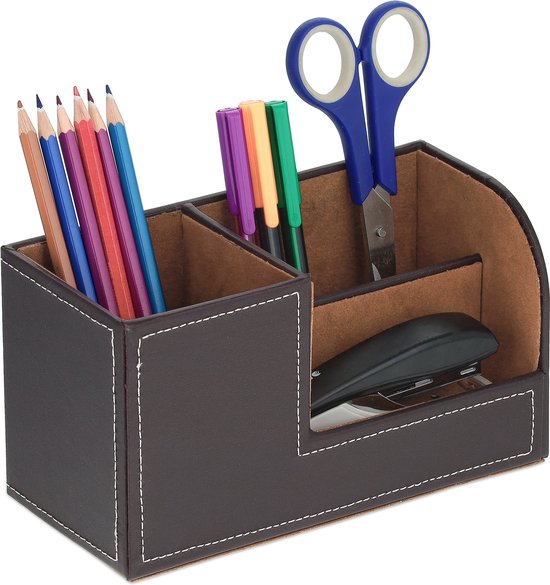 Relaxdays bureau organizer, 3 documentenhouders, 3 bakjes, 2 pennenbakken, 1 lade, kantoor & school, mdf, lichtbruin