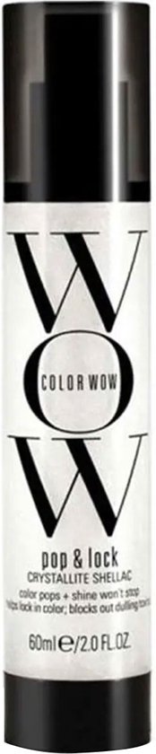 Een flesje Color Wow Pop & Lock Crystallite Shellac, 60 ml, met zilveren glitters.