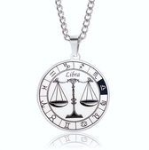 ICYBOY 18K Roestvrije Stalen Ketting Met Ronde Zodiac Sterrenbeeld Pendant [Weegschaal] [60 cm] Silver Plating Stainless Steel Round Horoscope Pendant Necklace