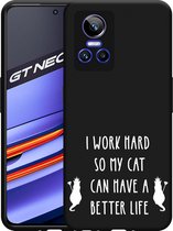Realme GT Neo 3 Hoesje Zwart Royalty Cat - wit - Designed by Cazy