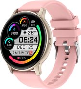 Belesy® SUAVE - Smartwatch Heren – Smartwatch Dames - Horloge – Stappenteller – Calorieën - Hartslag – Sporten - Je eigen foto als wijzerplaat - Kleurenscherm - Full Touch - Bluetooth Bellen – Goud – Silicone – Roze - Moederdag