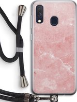 Case Company® - Hoesje met koord geschikt voor Samsung Galaxy A40 hoesje met Koord - Roze marmer - Telefoonhoesje met Zwart Koord - Bescherming aan alle Kanten en Over de Schermrand