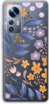 Case Company® - Hoesje geschikt voor Xiaomi 12 / 12X hoesje - Flowers with blue leaves - Soft Cover Telefoonhoesje - Bescherming aan alle Kanten en Schermrand