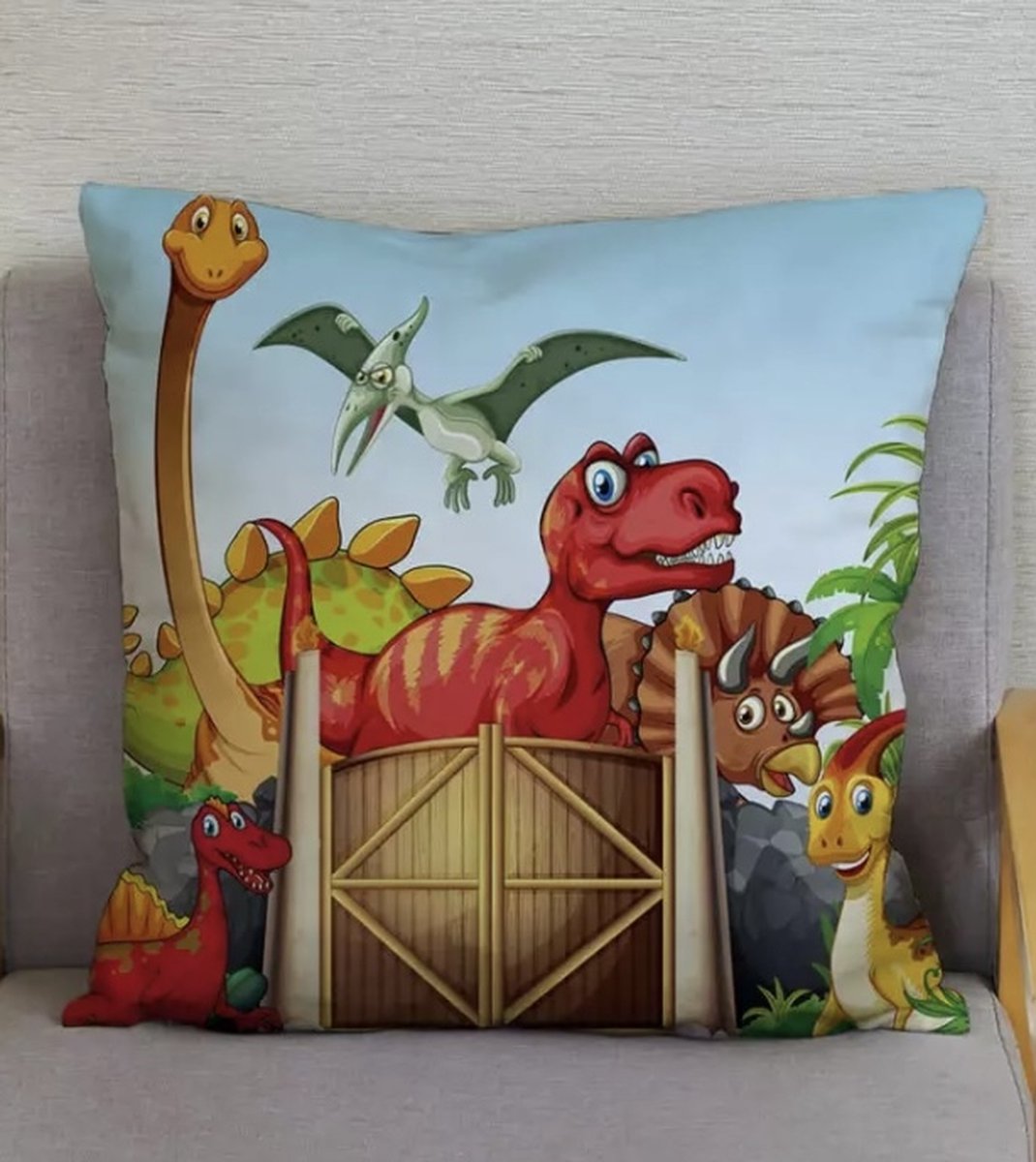 Velvet Dino Adventure Collection Kussenhoes - Dino - Dinosaurus - kinderkamer - 45x45 cm