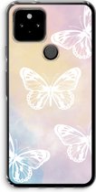 Case Company® - Google Pixel 5 hoesje - White butterfly - Soft Cover Telefoonhoesje - Bescherming aan alle Kanten en Schermrand
