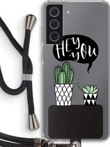 Case Company® - Hoesje met koord geschikt voor Samsung Galaxy S21 FE hoesje met Koord - Hey you cactus - Telefoonhoesje met Zwart Koord - Bescherming aan alle Kanten en Over de Schermrand