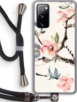 Case Company® - Coque Samsung Galaxy S20 FE / S20 FE 5G avec cordon - Fleurs japonaises - Coque souple - Protection sur tous les côtés - Côtés transparents - Protection sur la lunette - Coque arrière - Etui bandoulière avec cordon Zwart