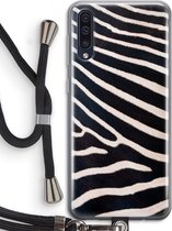 Case Company® - Hoesje met koord geschikt voor Samsung Galaxy A50 hoesje met Koord - Zebra - Telefoonhoesje met Zwart Koord - Bescherming aan alle Kanten en Over de Schermrand
