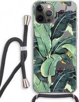 Case Company® - Hoesje met koord geschikt voor iPhone 12 Pro hoesje met Koord - Bananenbladeren - Telefoonhoesje met Zwart Koord - Extra Bescherming aan alle Kanten en Over de Schermrand
