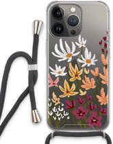 Case Company® - Hoesje met koord geschikt voor iPhone 13 Pro hoesje met Koord - Painted wildflowers - Telefoonhoesje met Zwart Koord - Extra Bescherming aan alle Kanten en Over de Schermrand