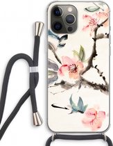 Case Company® - Hoesje met koord geschikt voor iPhone 12 Pro hoesje met Koord - Japanse bloemen - Telefoonhoesje met Zwart Koord - Extra Bescherming aan alle Kanten en Over de Schermrand
