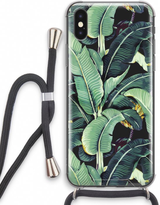 Case Company® - Coque pour iPhone XS avec cordon - Feuilles de bananier - Coque pour téléphone avec cordon Zwart - Protection Extra sur tous les côtés et sur le bord de l'écran