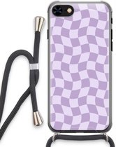 Case Company® - Hoesje met koord geschikt voor iPhone 8 hoesje met Koord - Grid Paars - Telefoonhoesje met Zwart Koord - Extra Bescherming aan alle Kanten en Over de Schermrand