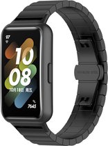 Stalen Smartwatch bandje - Geschikt voor Huawei band 7 metalen bandje - zwart - Strap-it Horlogeband / Polsband / Armband - Huawei band 7