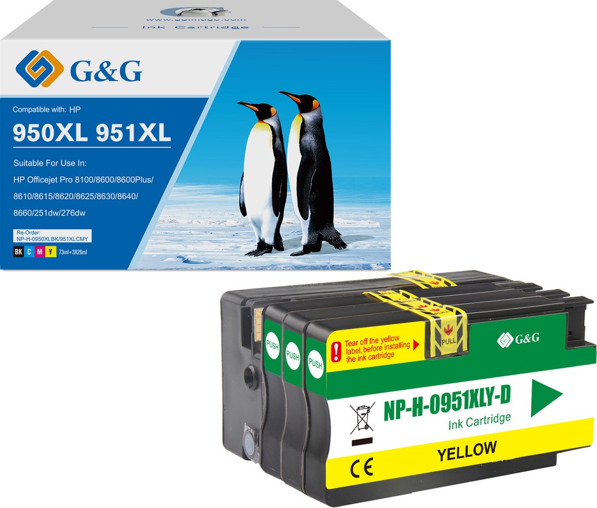 G&G Inktcartridge voor HP 950XL /951XL - /Zwart/Cyaan/Magenta/Geel/ Hoge Capaciteit / 4-Pack