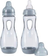 Difrax Handgreep Babyfles 240 ml Natural - S-fles - Anti-Colic - Grijsblauw - 2 stuks