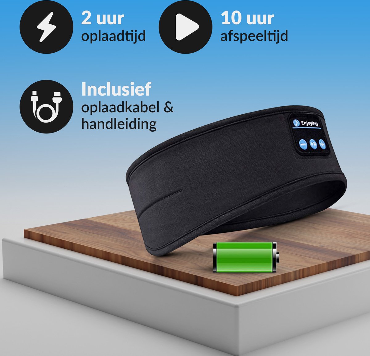 Malony Slaapmasker Bluetooth - Slaaptrainer - Hoofdband - Oogmasker - Oplaadbaar - Uitwasbaar - Zwart — afbeelding 5