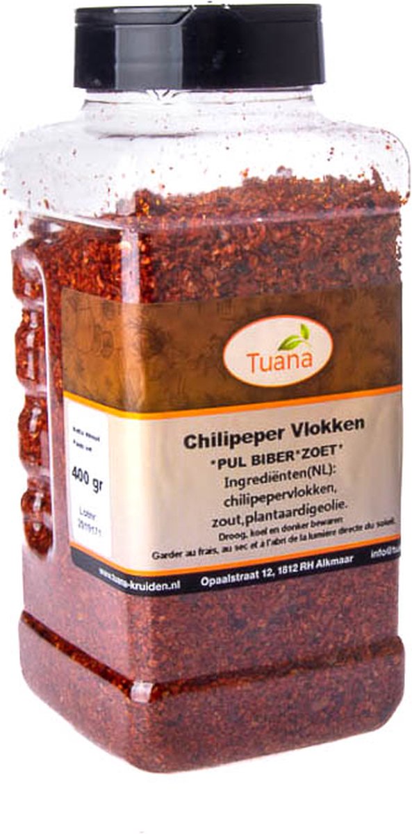 Goedkoopste Tuana Kruiden - Pul Biber -chili Vlokken(zoet) - Strooibus 400 Gram - Kruiden Zonder Zout - GP0226