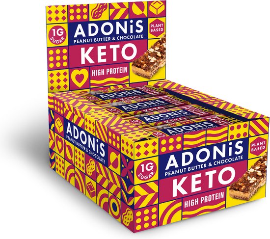 Adonis  Keto Protein Bars - Peanut Butter Chocolate - Eiwitrepen - Keto - Vegan - 16 repen (720 gram)