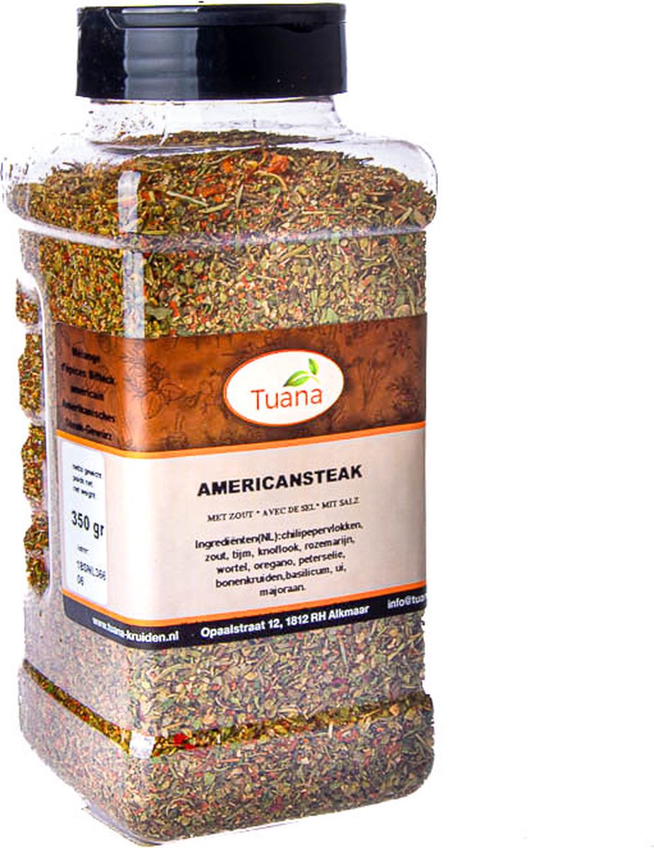 Goedkoopste Tuana Kruiden - American Steak Kruidenmix - Strooibus 350 Gram - Kruiden Zonder Zout - GP0010