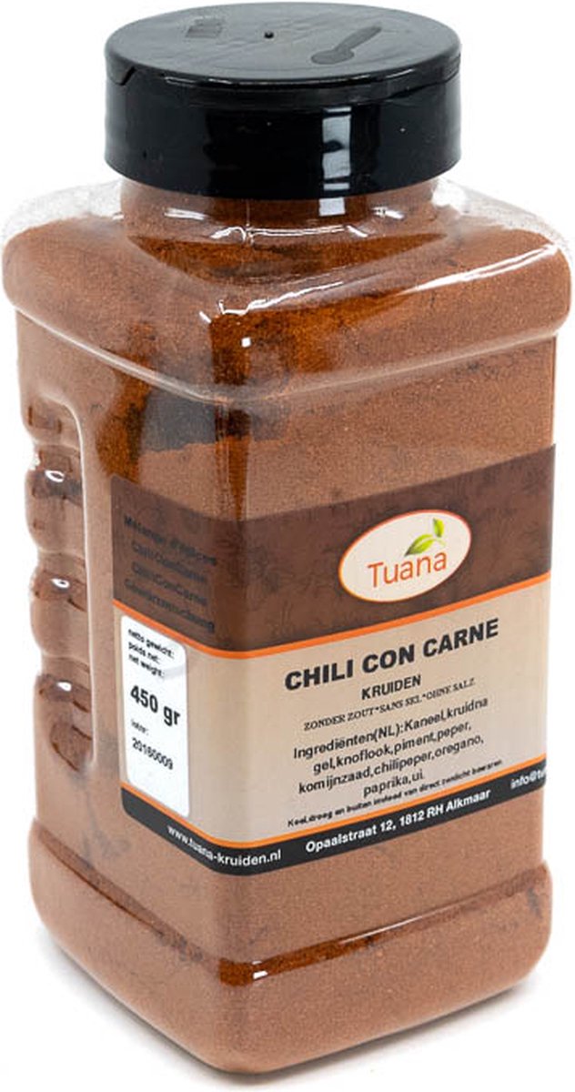 Goedkoopste Tuana Kruiden - Chili Con Carne - Strooibus 450 Gram - Kruiden Zonder Zout - NP015