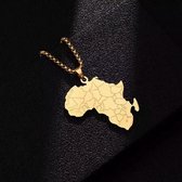 ICYBOY 18K Afrikaans Ketting met Afrika Map Pendant Verguld Goud [GOLD-PLATED] [ICED OUT] [20 INCH - 50CM] [Model 3] - Stainless steel africa cuban map pendant long chain necklace with map pendant