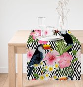 De Groen Home Bedrukt Velvet Tafelloper Textiel - Papegaai - Tafellaken 45x135