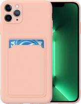 LuxeBass Hoesje geschikt voor iPhone 11 Pro Max - Siliconen hoesje - Licht Roze - Pasjeshouder - telefoonhoes - gsm hoes - gsm hoesjes