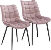 Eetkamerstoelen - 2 Stuks - Set van 2 - Zwarte poten - Velvet bekleding - Stoelen - Eetkamerstoel - Licht Roze