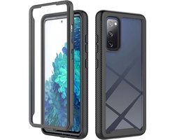 Hoesje Geschikt voor Samsung Galaxy S20 FE | Met ingebouwde screenprotector | Full Protect valbescherming | Doorzichtig / Zwart