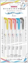 Zebra Brush Mildliners WFT8-N-5C-N Set van 5 Friendly Colours + Gratis een Artline Pastel Marker