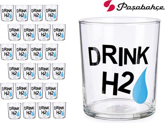 Pasahbahçe  Drink/waterglas - Set van 6  opschrift H20 - (380 ml)