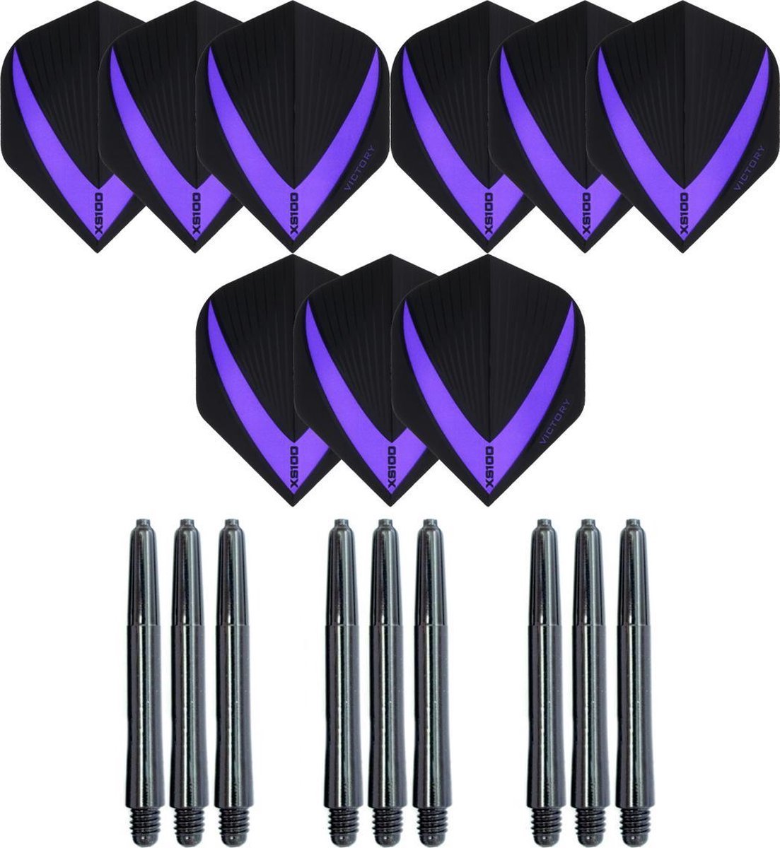 3 sets (9 stuks) Super Sterke - Paars - Vista-X - dart flights - inclusief 3 sets (9 stuks) - medium - dart shafts