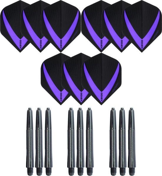 Foto: 3 sets 9 stuks super sterke paars vista x dart flights inclusief 3 sets 9 stuks medium dart shafts