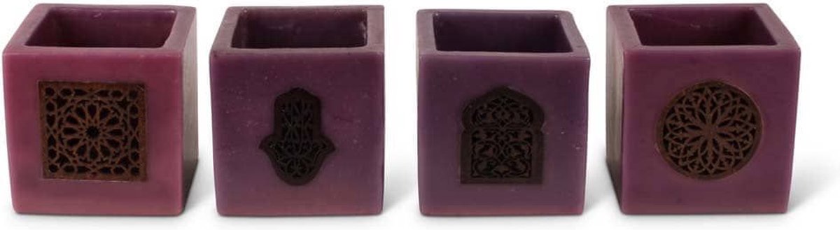 Safaary - Marokkaanse Kaars Paars Ø 12 x 12cm-Vierkant patroon