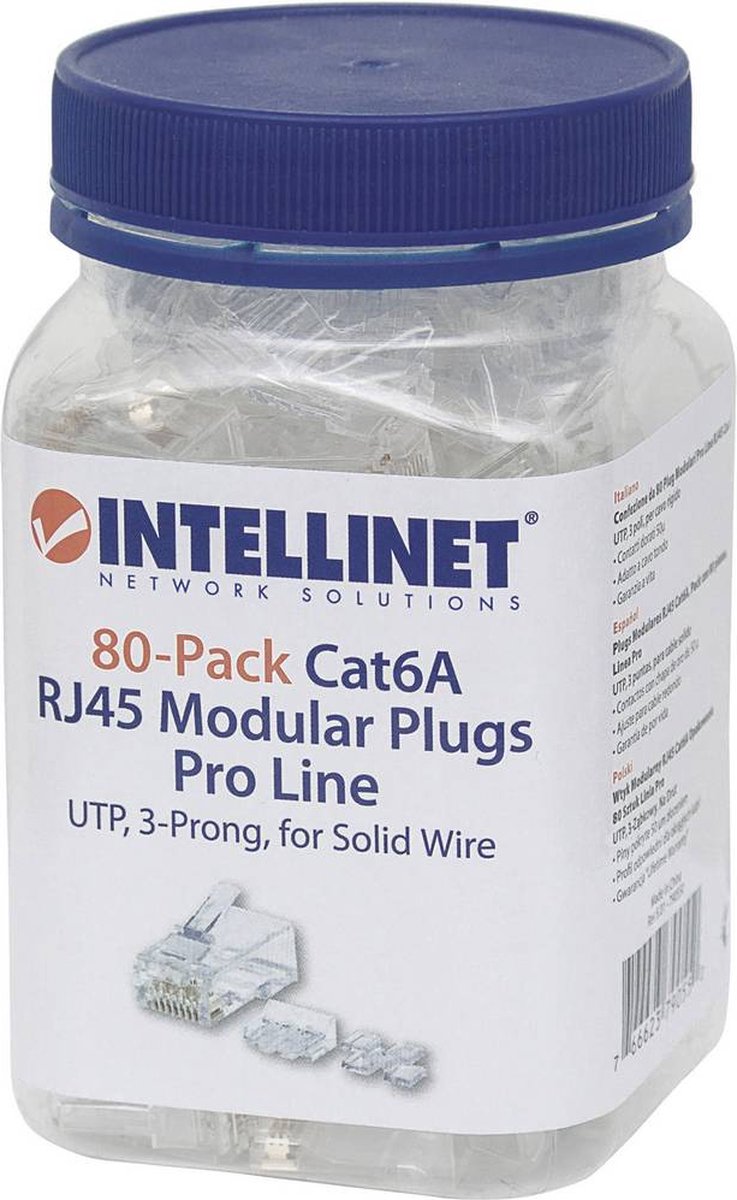 Intellinet Intellinet Intellinet 80 stuks Cat6A RJ45 modulaire stekker Pro Line UTP 3-punts ader koppeling voor massiev