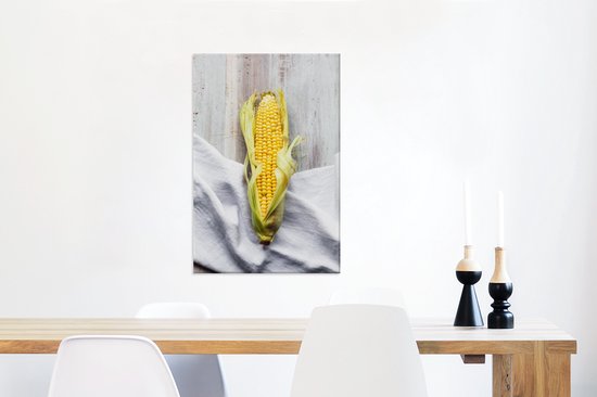 Maïs frais et bio avec un torchon de cuisine Toile 40x60 cm - Tirage photo sur toile (Décoration murale salon / chambre)