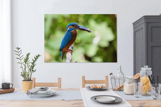 Tableau Tableau Martin-pêcheur - Poisson - Arbre - 120x80 cm - Décoration murale