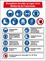 Bouwplaats betreden op eigen risico bord - dibond met boorgaten 600 x 450 mm