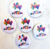 6 Buttons Happy Birthday - birthday - verjaardag - button - ballonnen - feest - party