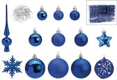 Kerstballen - 111 stuks - blauw - kunststof - 3-4-6 cm