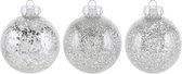 3x Zilveren kunststof glitter kerstballen 8 cm - Onbreekbare kerstballen plastic - Kerstboomversiering zilver
