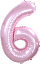 Folie Ballon Cijfer 6 Jaar Roze 70Cm Verjaardag Folieballon Met Rietje
