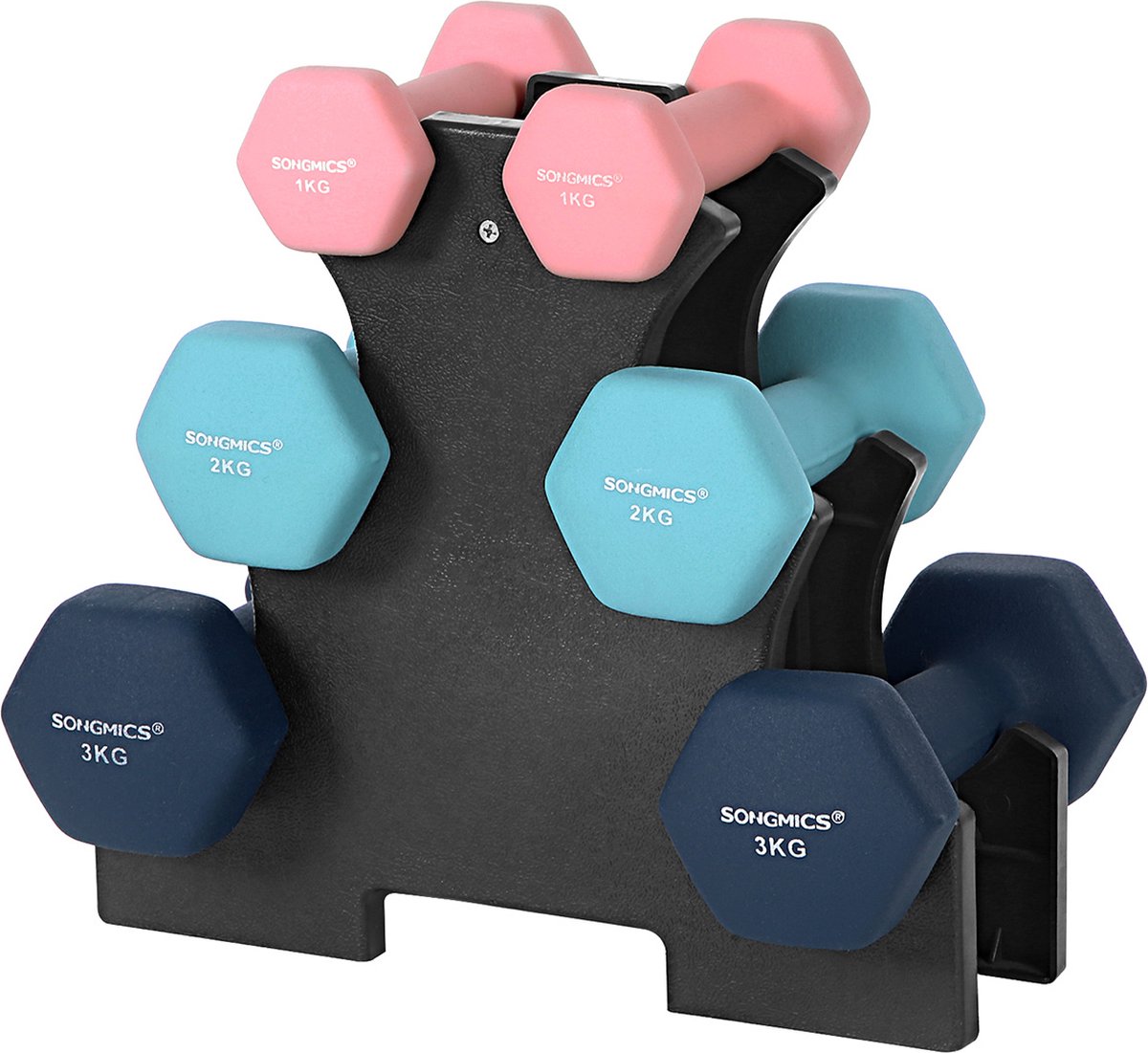 Dumbells - Halterset - Gewichten - Dumbells set - Gewichten fitness - Met halterstandaard - Inclusief 12 kg gewichten - Meerkleurig - Zwart